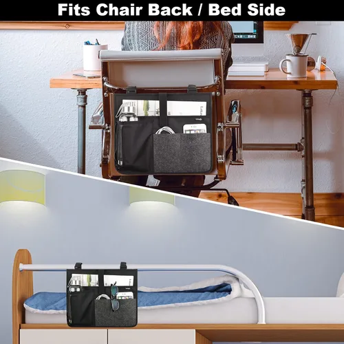 Vista 7 de Cosmos Organizador lateral para reposabrazos, organizador de mesita de noche, litera, bolsa de almacenamiento para silla de ruedas, bolsa