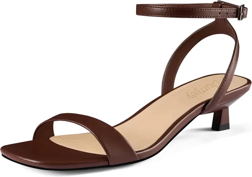 Vista 17 de Sandalias de tacón de gatito para mujer, con correa al tobillo, sandalias de tacón cuadrado con punta abierta, zapatos de fiesta de boda