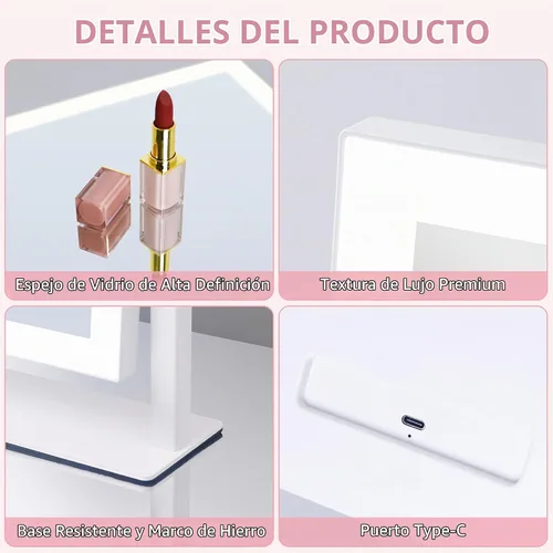 Vista 12 de Espejo de tocador iluminado con luces, espejo de maquillaje con luz, 16.7 x 13.2 pulgadas, tres modos de iluminación de color e iluminación Negro