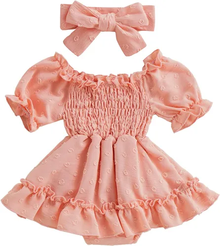 Vista 35 de Mameluco de verano para niña, sin mangas, vintage, con burbujas, vestido de mameluco lindo y diadema