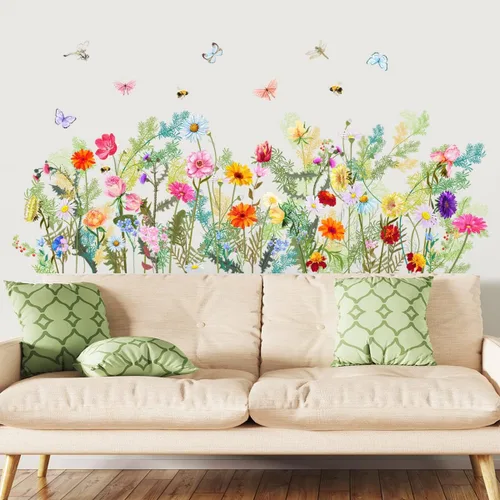 Vista 3 de REIFNA Película electrostática de ventana con estampado floral, ramo de mariposas, a prueba de aceite, impermeable, decoración de pared, se adhiere