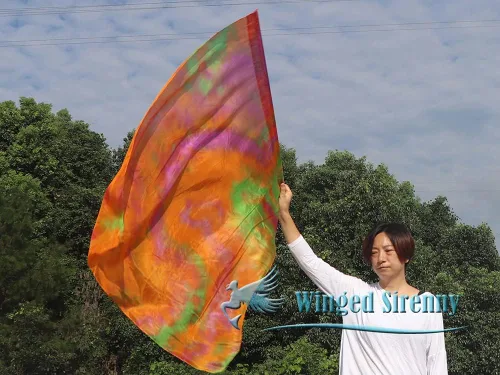 Vista 6 de Winged Sirenny Bandera de seda Poi con una varilla dura, 40 pulgadas rectangular giratoria de seda fluida para iglesia, adoración profética
