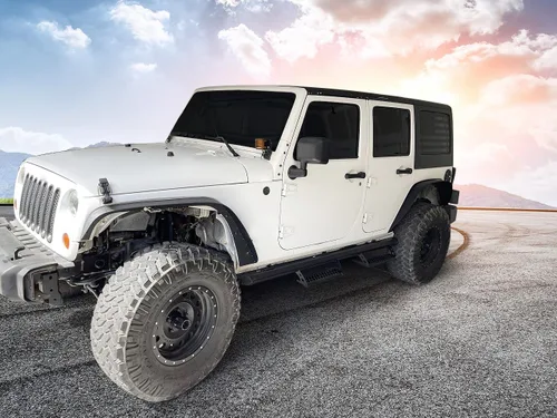 Vista 9 de Estribos laterales compatibles con Jeep Wrangler JK 2007-2018 de 4 puertas, barra de estilo todo terreno de acero negro de IKON MOTORSPORTS, 2008