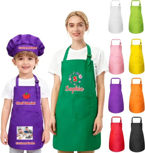 Vista 10 de Delantal personalizado para niños, mujeres y hombres con foto de texto, delantal personalizado para mujeres, delantales de chef para hombres