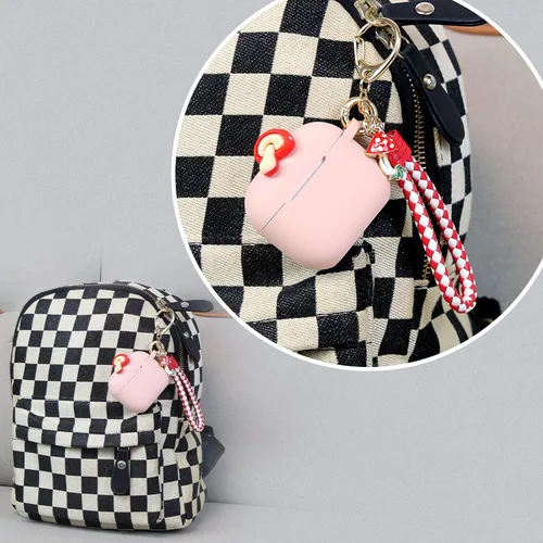 Vista 4 de Wonhibo Funda para Airpods 3 para mujeres y niñas, bonita funda Kawaii para Airpod 3ª y tercera generación 2021 con llavero (seta)