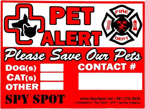 Vista 3 de Spy Spot Paquete de 6 calcomanías de alerta de mascotas para rescate de emergencia, 4 x 3 pulgadas, resistente a la intemperie, calcomanías