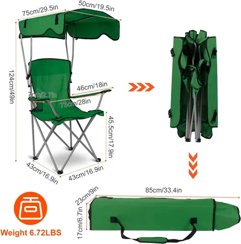 Vista 2 de iMounTEK Silla de campamento plegable con toldo para campamento con sombra, protección solar, sillón reclinable con bolsa de transporte, asiento