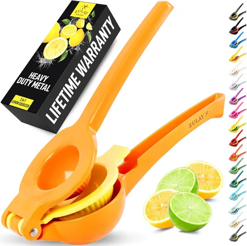 Vista 18 de Zulay Kitchen Exprimidor de limón 2 en 1 de metal, exprimidor de mano de extracción máxima resistente, exprimidor de limón que recibe hasta