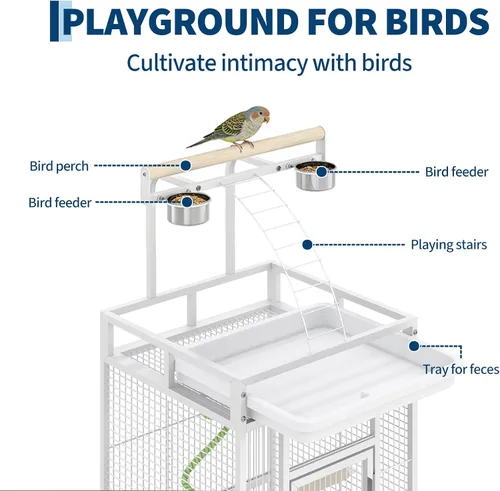 Vista 8 de Jaula grande para pájaros de 60 pulgadas de alto, jaula para periquitos de interior con reproductor, percha de cuerda para pájaros, jaula de pájaros