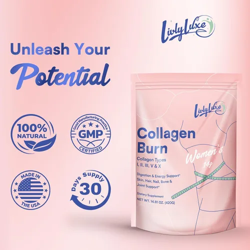Vista 6 de LivLyLuxe Polvo de Colágeno Burn para Mujeres - Suplementos para Bajar de Peso para Quemar Grasa del Vientre, Potenciador del Metabolismo, Diseñado