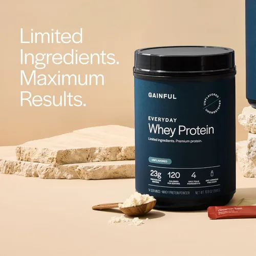 Vista 6 de Gainful Everyday Whey Protein en polvo, 23g de proteína por porción, sin sabor, apoya el crecimiento muscular, la recuperación y la nutrición