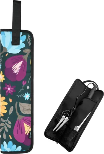 Vista 10 de Beautyflier Funda de viaje universal para rizador, resistente al calor, lona, flor azul