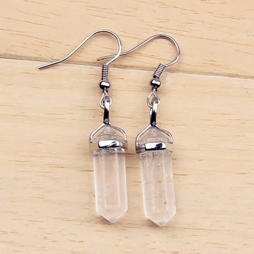 Vista 3 de Pendientes de ágata negra con columna hexagonal de cristal curativo natural, aretes colgantes de piedra amatista, joyería para mujer 2892E