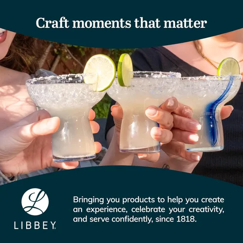 Vista 6 de Libbey Blue Ribbon - Juego de 6 vasos de Margarita sin tallo, de inspiración artesanal, elegantes vasos de margarita, cristalería mexicana ligera