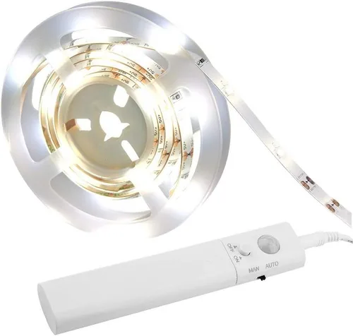 Vista 3 de Luz de armario con sensor de movimiento, tira de luces LED para armario, encendido y apagado automático PIR, funciona con pilas, 6000 K blanco