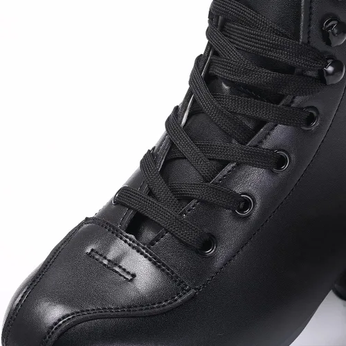 Vista 5 de Patines de ruedas para mujeres y hombres, de piel sintética, patines clásicos de doble fila, patines de cuatro ruedas para interiores y exteriores