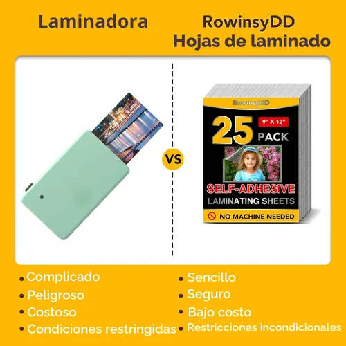 Vista 4 de RowinsyDD 25 paquete de hojas de laminación autoadhesivas, 9 x 12 pulgadas, hojas de lámina adhesiva transparente impermeable para documentos