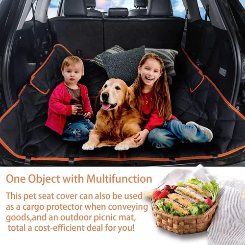 Vista 4 de Funda de asiento de automóvil para perro, antideslizante, impermeable, resistente, cinturón de seguridad central, compatible con reposabrazos