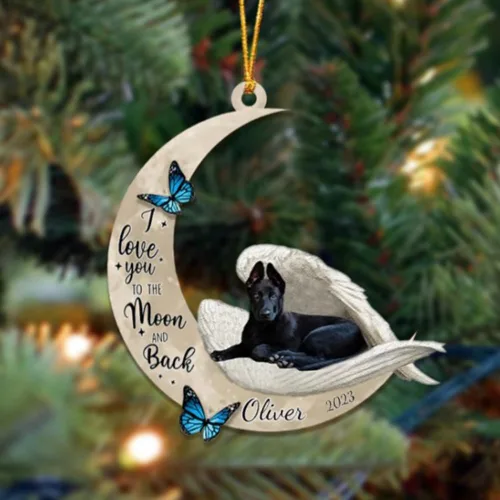 Vista 151 de Adorno colgante personalizado de ángel durmiendo en la luna, perro sabueso afgano, nombre personalizado, acrílico impreso en 2D plano – cumpleaños