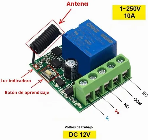 Vista 3 de QIACHIP Interruptor de control remoto inalámbrico universal de 433 MHz, CC 12 V, 1 canal, módulo receptor de relé, transmisor RF, palanca momentánea