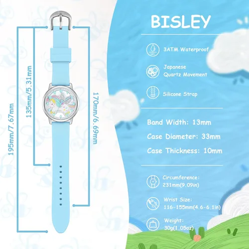 Vista 4 de Reloj de dibujos animados para niños, lindo unicornio impermeable, reloj de aprendizaje fácil de leer, para niños de 3 a 12 años, regalo para niños
