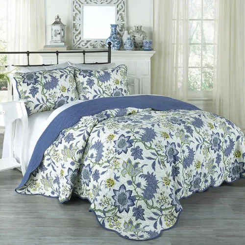 Vista 15 de Waverly Forever Peony - Juego de edredón de 4 piezas, 100% algodón, estampado floral de bayas, tamaño matrimonial/queen, con 2 fundas de almohada