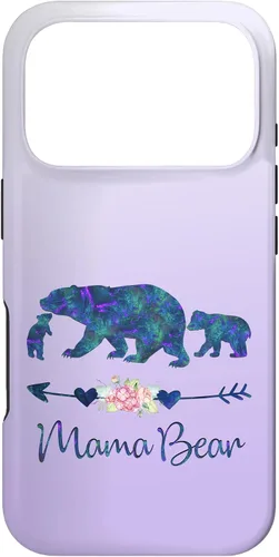Vista 30 de Teal Blue Purple Floral Mama Bear and Two Cubs Silver Purple Case for iPhone 17