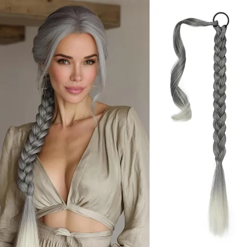 Vista 81 de SOFEIYAN Extensión de cola de caballo trenzada larga con banda elástica y mechón liso envolvente, extensiones de cabello naturales suaves