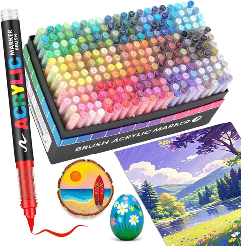 Vista 8 de Guangna 168 rotuladores de pintura acrílica, bolígrafos de pintura acrílica con punta de pincel, tinta impermeable de secado rápido, para pintar