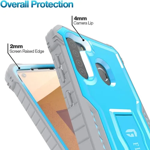 Vista 2 de FITO Funda para Samsung Galaxy A21, doble capa a prueba de golpes resistente con protector de pantalla para teléfono Samsung A21, soporte Azul
