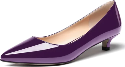 Vista 2 de MODENCOCO Zapatos de tacón bajo de patente sólida para mujer, con puntera puntiaguda, 1.5 pulgadas