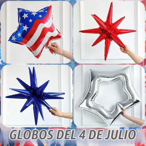 Vista 4 de Kit de arco de guirnalda de globos para el Día de la Independencia de 147 piezas, color rojo, blanco y azul, con estrella en explosión, globos