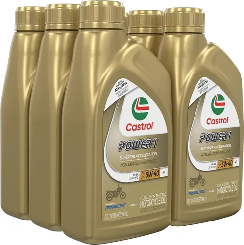 Vista 5 de Castrol Power1 4T 5W-40 Aceite de motocicleta completamente sintético, 1 cuarto de galón, paquete de 6