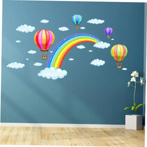 Vista 7 de Toyvian Adhesivo decorativo para ventana, diseño de nubes, calcomanías de pared, globo de aire caliente, para habitación de bebé, niña, papel tapiz