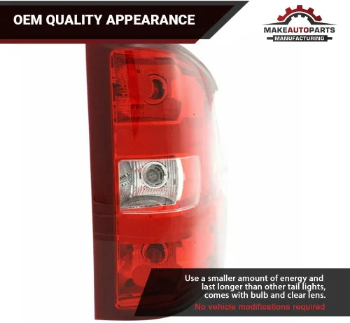 Vista 3 de Conjunto de lámpara de luz de rotura de cola halógena lente roja transparente pasajero lado derecho para Chevy Silverado 1500 2007-2013 y para 2500