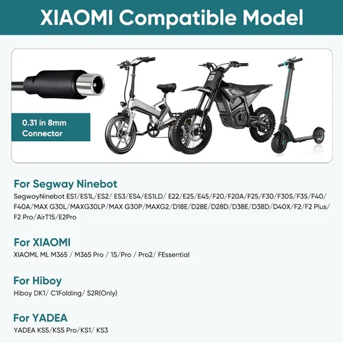 Vista 4 de Cargador eléctrico para scooter y hoverboard de 42 V 2 A, 6 en 1, adaptador de corriente para scooter multienchufe, compatible con Segway, Jetson