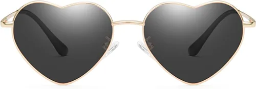 Vista 5 de Gafas de sol polarizadas con forma de corazón para mujer, con marco de metal, protección UV, A1 marco dorado lente rosa
