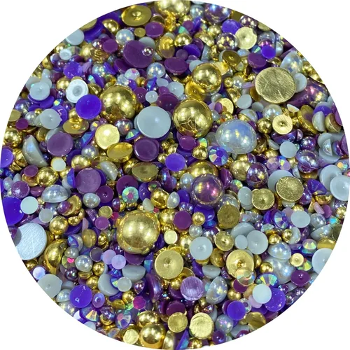 Vista 8 de Cuentas de resina con diamantes de imitación, mitad redonda, cuentas de perlas planas de 30 g, cuentas de media perla con diamantes de imitación