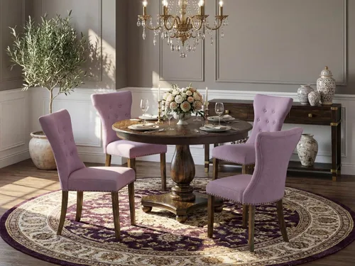 Vista 2 de East West Furniture F2GA5-740 - Juego de mesa de cocina de 5 piezas para 4 personas, incluye una mesa de comedor redonda con pedestal y 4 sillas