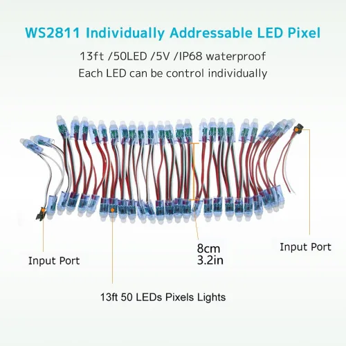 Vista 4 de DC5V 500pcs WS2811 0.472 in Difusión Digital RGB LED Pixel Luz Direccionable Individualmente Módulo de Píxeles LED Redondo IP68 Impermeable