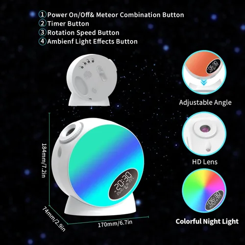 Vista 6 de Proyector de galaxia para dormitorio profesional, proyector de estrellas de planetario HD 13 en 1, luz nocturna de techo con altavoz Bluetooth