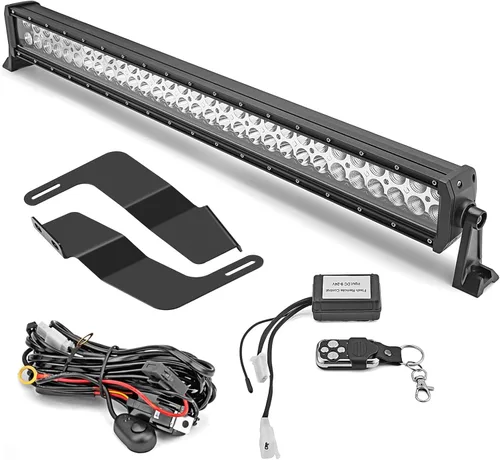 Vista 7 de Mofun Barra de luz LED de 180 W de 32 pulgadas con kit de cableado de interruptor remoto y soportes de montaje de parachoques delantero compatibles