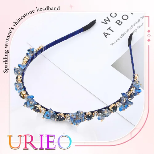 Vista 7 de Urieo Diadema de cristal con gemas azules, accesorio para el cabello de diamantes de imitación para mujer