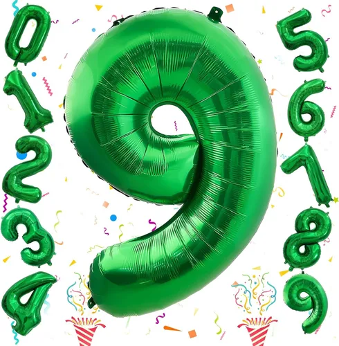 Vista 92 de Globos de Sirena Número 0 de 40 Pulgadas, Juego de Globos de Números Grandes Morado Verde Azulado Arcoíris 0-9, Globos de Números de Papel