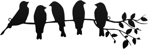 Vista 7 de Ferraycle Arte de pared de pájaro de metal, pájaros en rama con hojas, letrero de metal para colgar en la pared para balcón, jardín, decoración