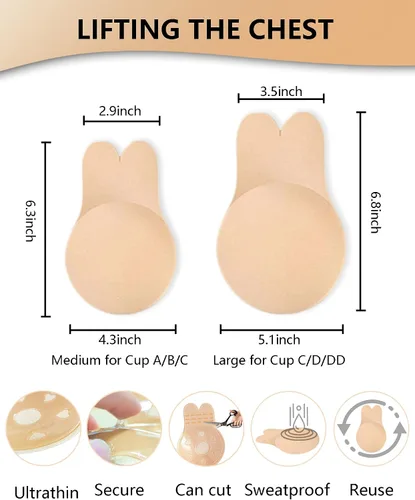 Vista 5 de Sticky Bra Adhesive Nipple Covers Invisible Lift Up for Large Push Up Strapless Backless Bras for Women Black