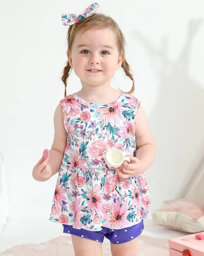 Vista 4 de Mioglrie Baby Girl Clothes Summer Girl Short Set Newborn Infant Girl Outfit Toddler Girl Clothing