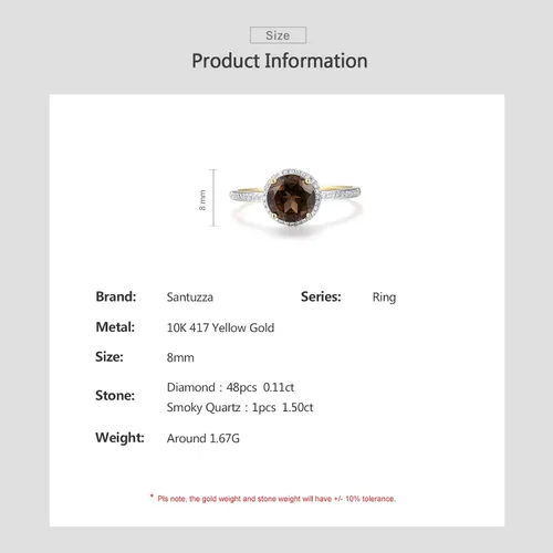 Vista 3 de Santuzza Anillo de oro macizo de 10 quilates con piedras preciosas solitarias para mujer
