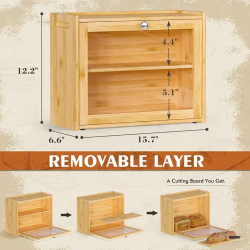 Vista 2 de Caja de pan para encimera de cocina, contenedor de pan grande de doble capa con puerta transparente, almacenamiento de pan y uso múltiple, etc