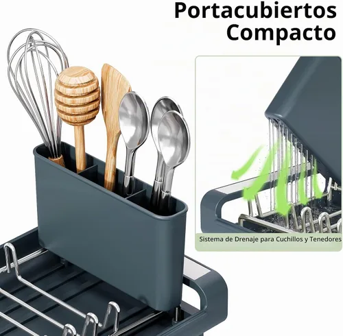 Vista 5 de [Usado] TOOLF Escurridor de platos pequeño, mini escurridor compacto expandible, escurridor de platos delgado y extensible de acero inoxidable